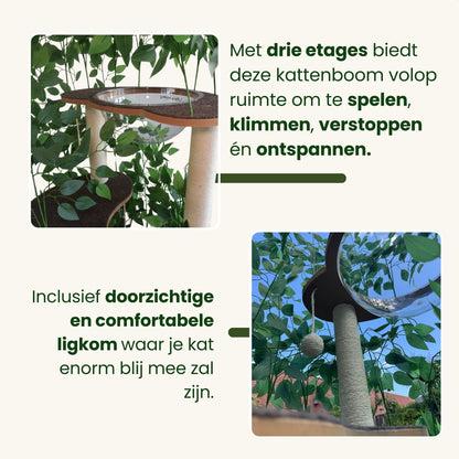 kattenboom met bladeren en ligkom - Krabpaal voor katten - 3-laags