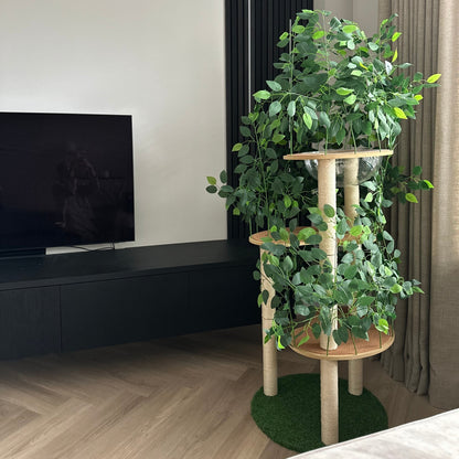 Cat Tower with Leaves and Bed - Scratching Post for Cats - Scratching Posts - 3-Tier - Cat Tree