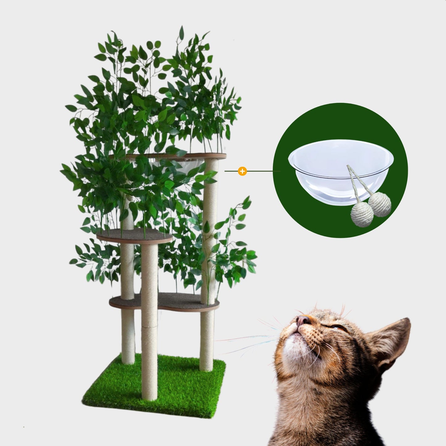 kattenboom met bladeren en ligkom - Krabpaal voor katten - 3-laags